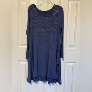 Nina Leonard Blue Long Sleeve Pullover Dress With Pockets Small